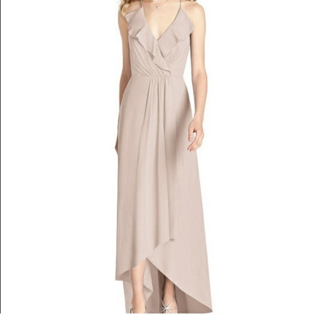 Jenny Packham New Lux Chiffon V Ruffle Bridesmaids Dress Size 8 Camo Color